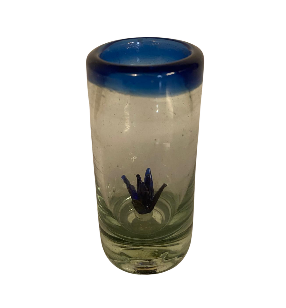 Shot Tequilero Vidrio Soplado Agave Borde Azul (Pieza)