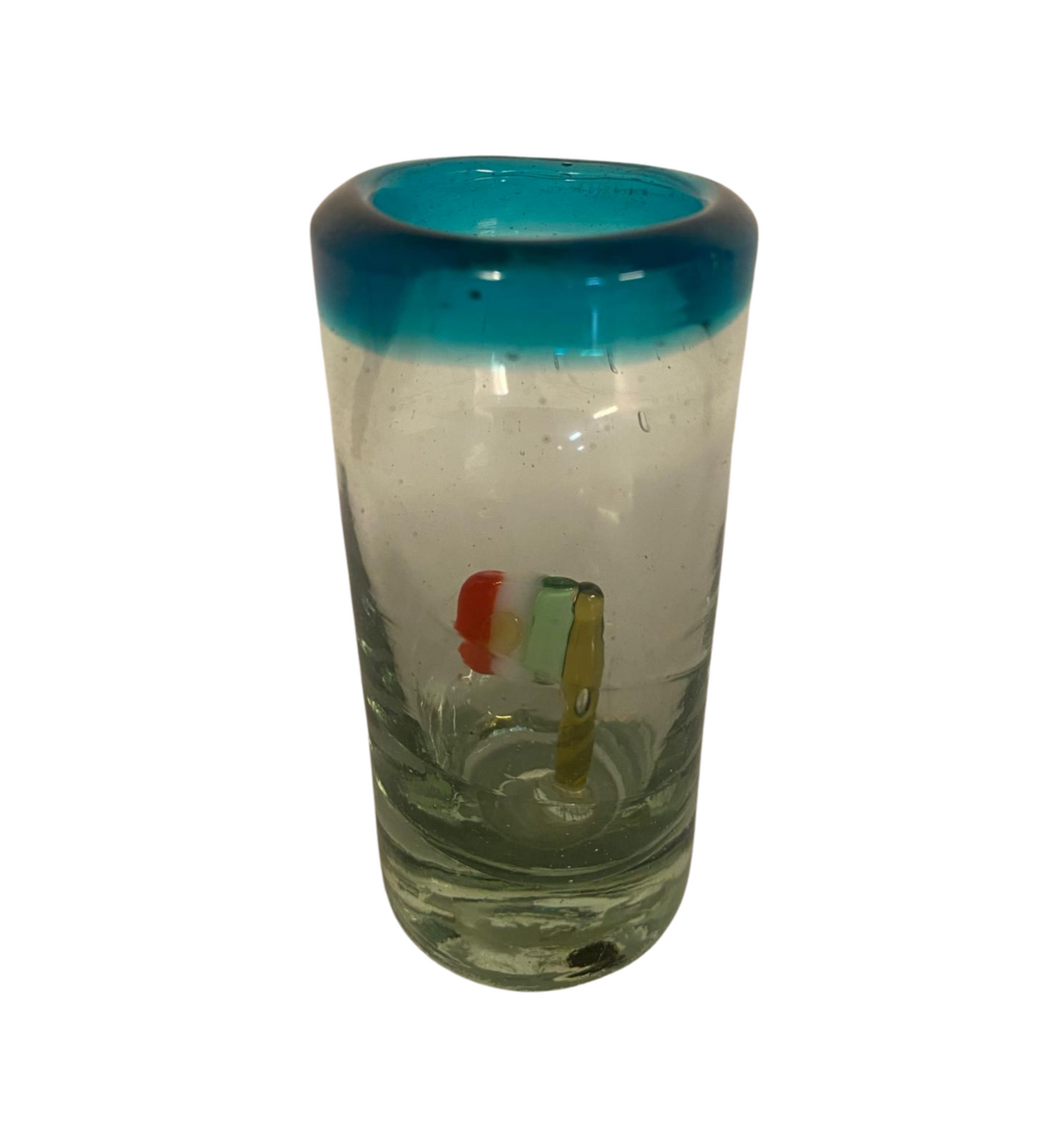 Shot Tequilero Vidrio Soplado Bandera Borde Turquesa (Pieza)