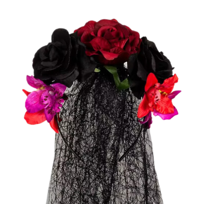 Diadema de Flores con velo DIA DE MUERTOS