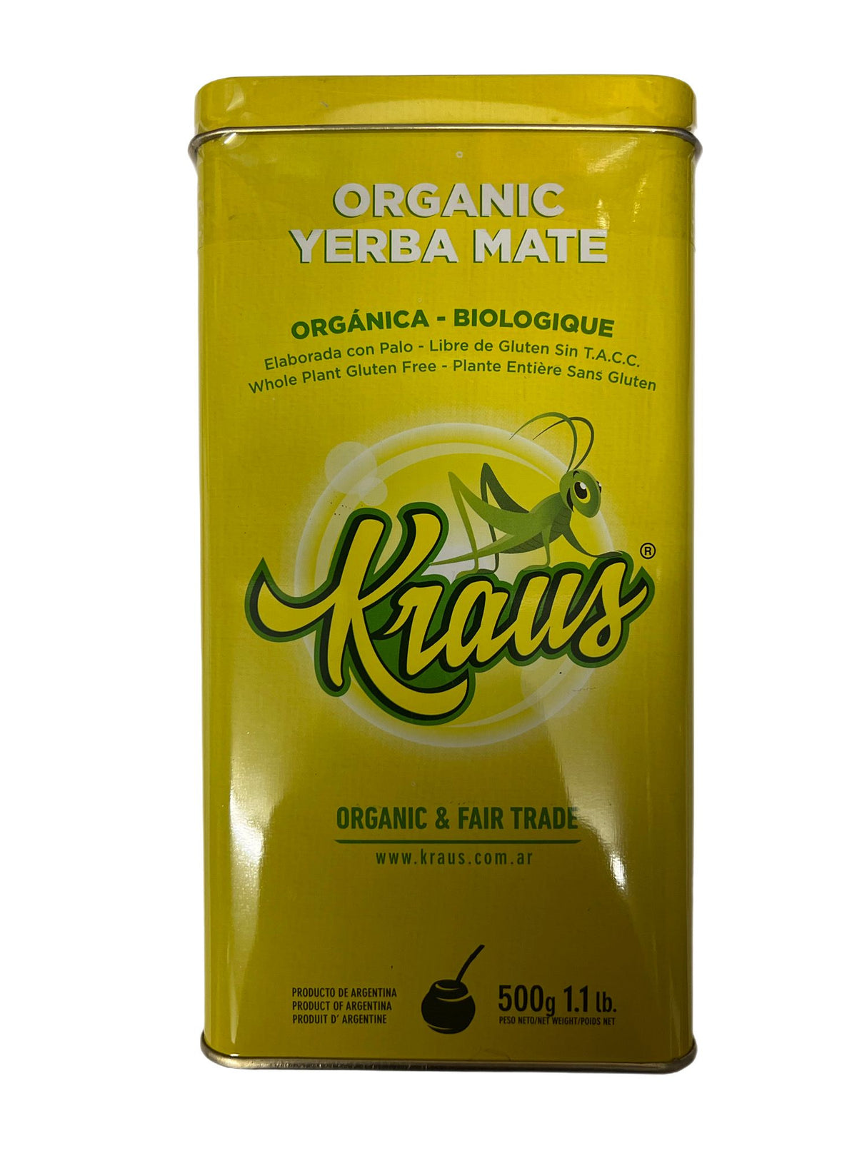 Yerba Mate Orgánica Fair Tade & sin humo 500 gr - KRAUS-Caja de Metal