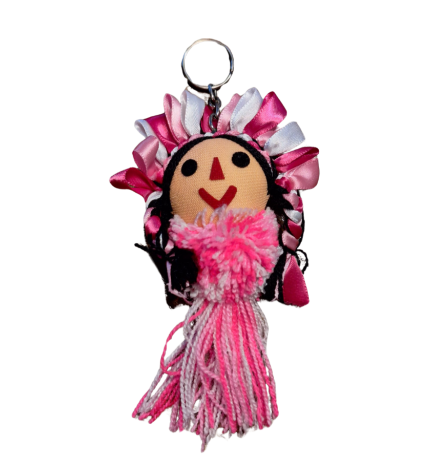 Llavero de Muñeca Lele con Ponpon - Muñeca Mazahua tradicional