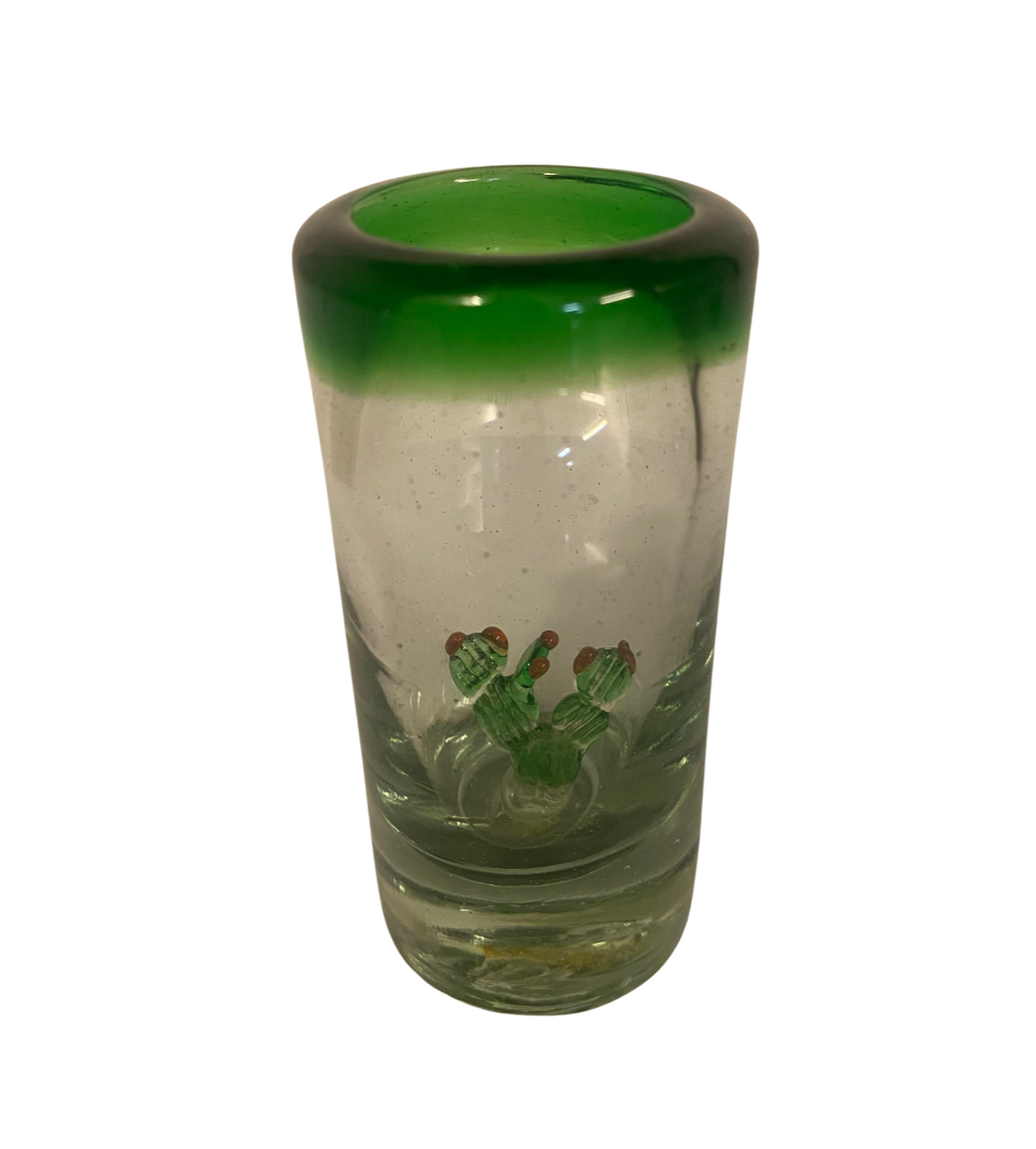 Shot Tequilero Vidrio Soplado Nopal Borde Verde (Pieza)