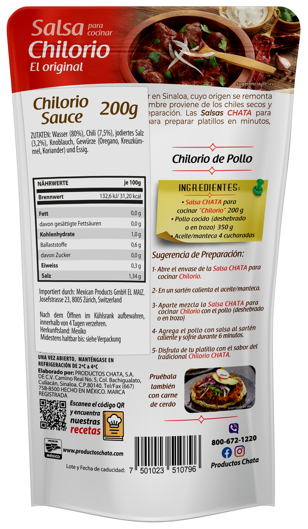 DESCUENTO 40% Salsa para Chilorio Pouch 200g - CHATA FECHA DE CADUCIDAD 02.07.2026