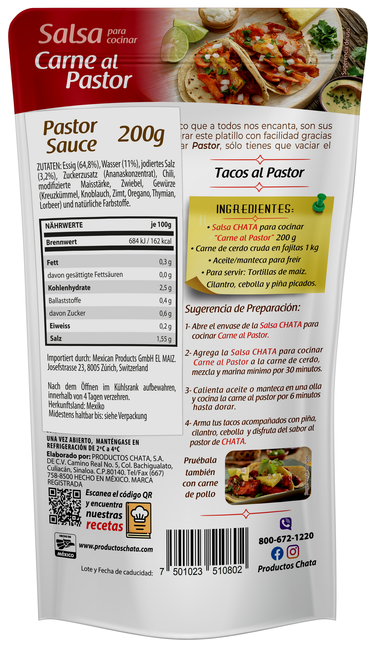 DESCUENTO 40% Salsa para Pastor Pouch 200g - CHATA FECHA DE CADUCIDAD 02.07.2026