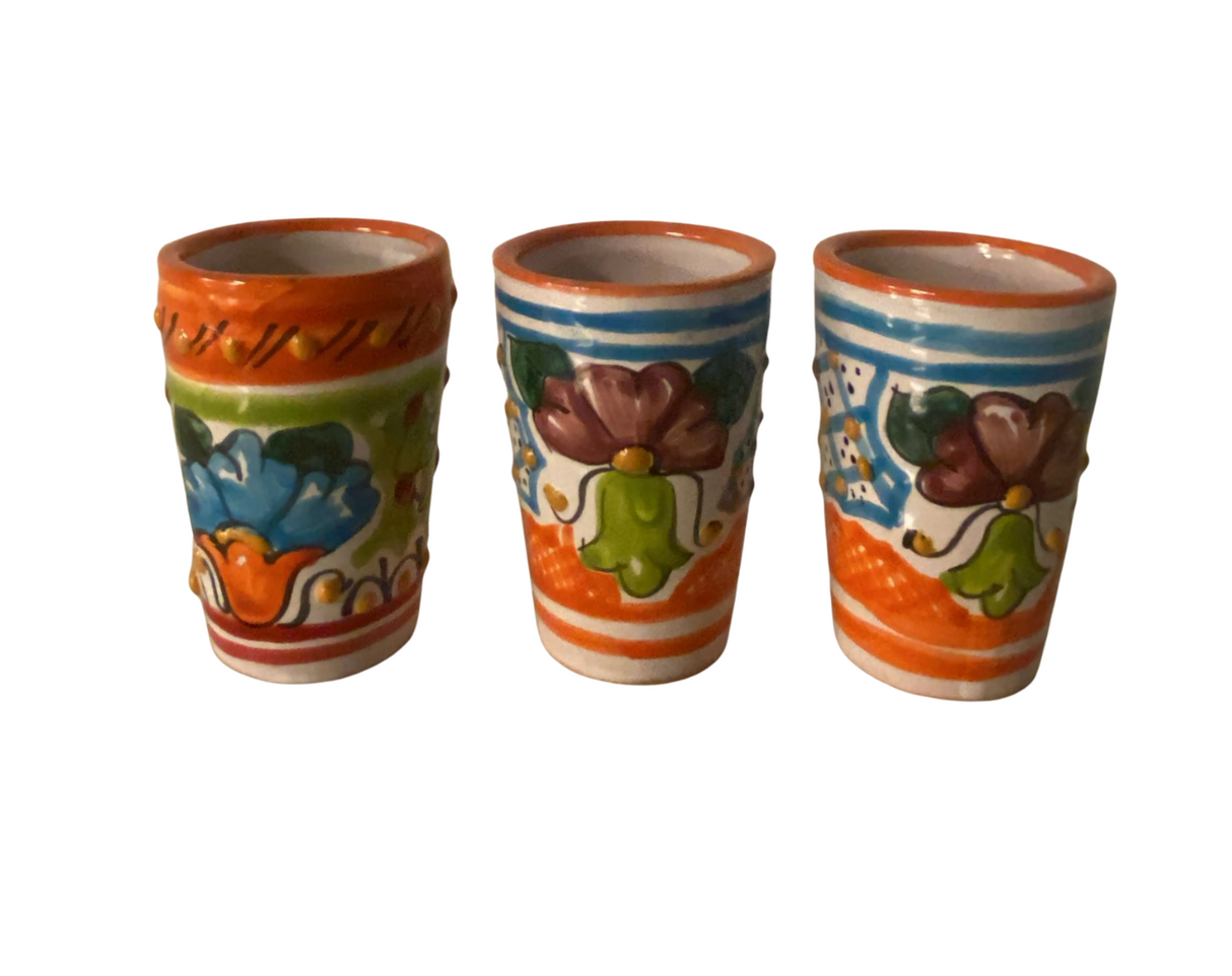 Shot Tequilero de Barro con Flores (Pieza)