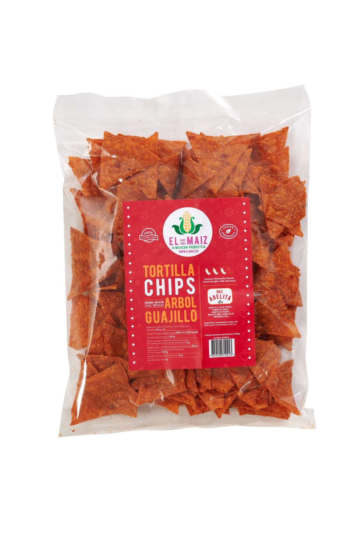 *Tortilla Chips EL MAIZ "Chile de Arbol & Guajillo" 200 gr EL MAIZ & MI ADELITA