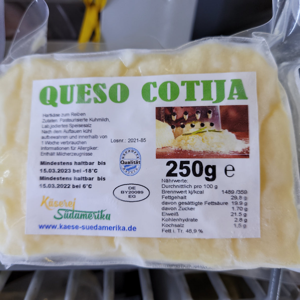 Queso "Cotija " congelado 250 gr SUDAMERIKA