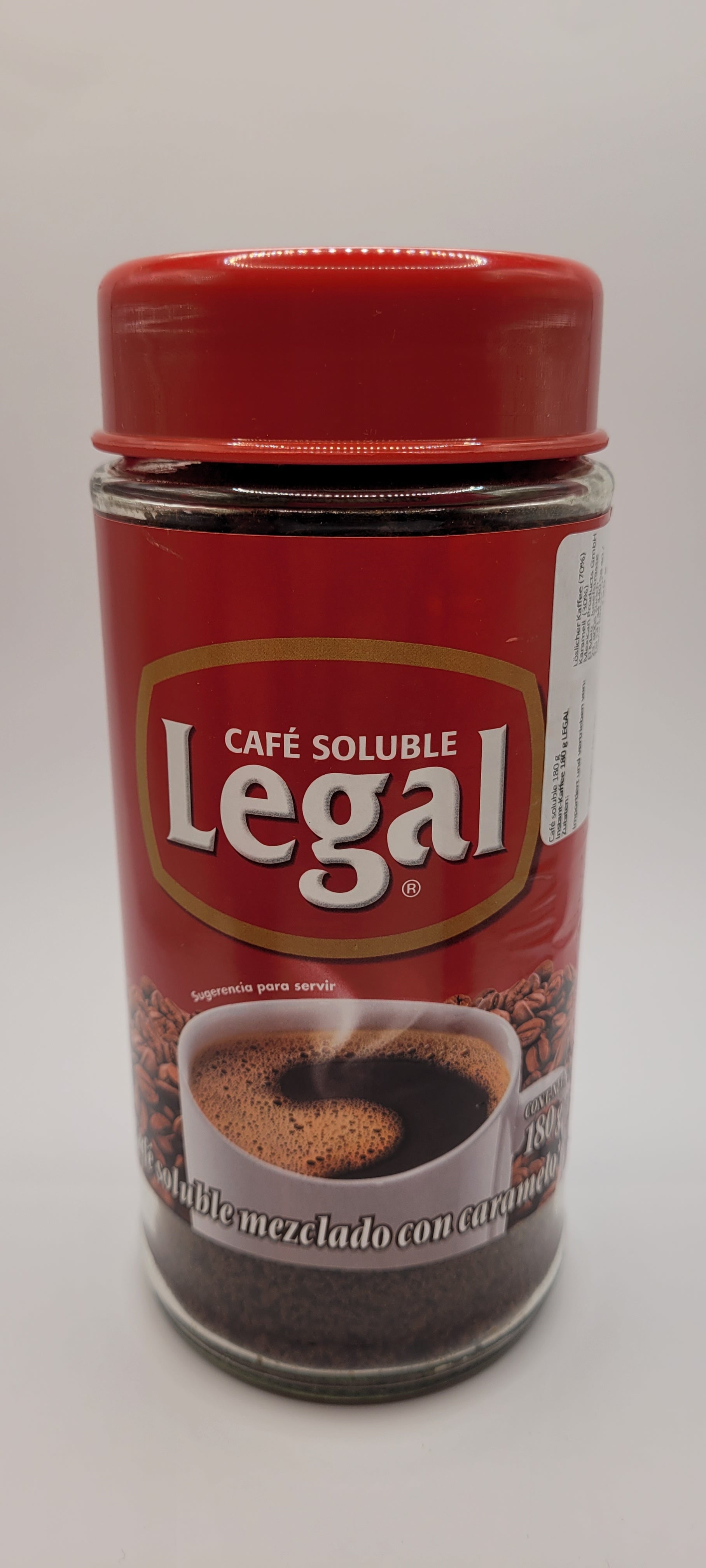Cafe Soluble con Azucar Caramelizada en frasco de 180 gr LEGAL