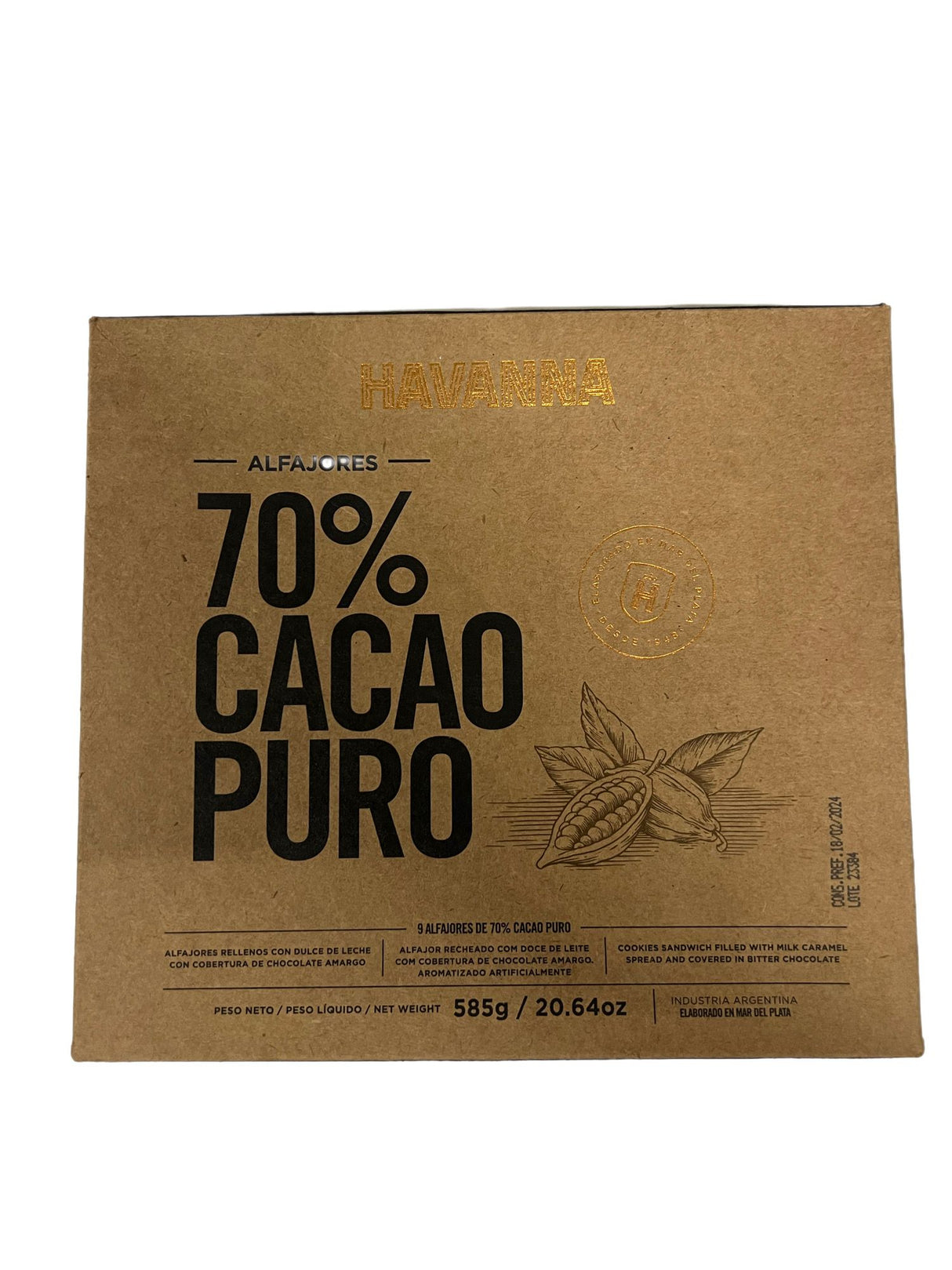 Alfajores 70% Cacao Puro HAVANNA 9 pz 585 g