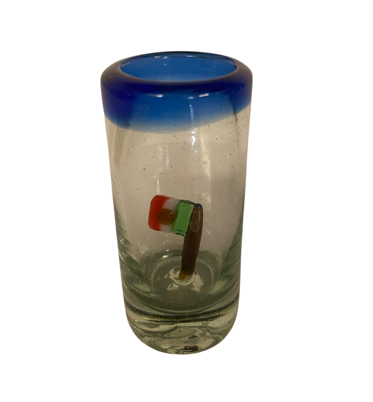 Shot Tequilero Vidrio Soplado Bandera Borde Azul (Pieza)