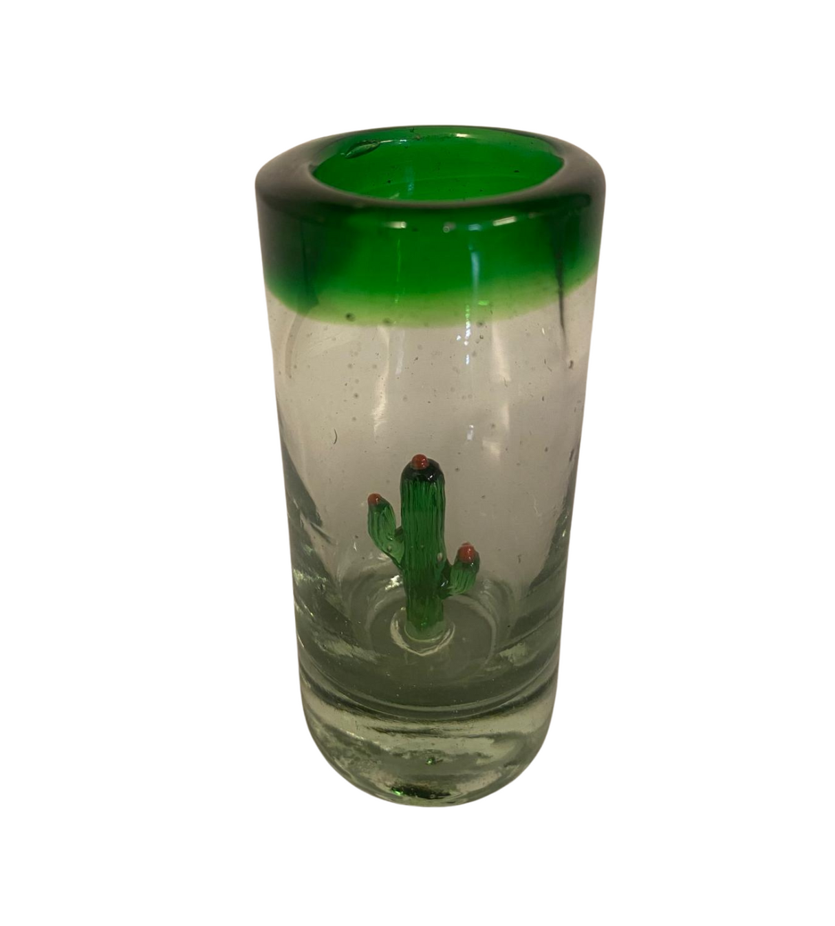 Shot Tequilero Vidrio Soplado Cactus Borde Verde (Pieza)