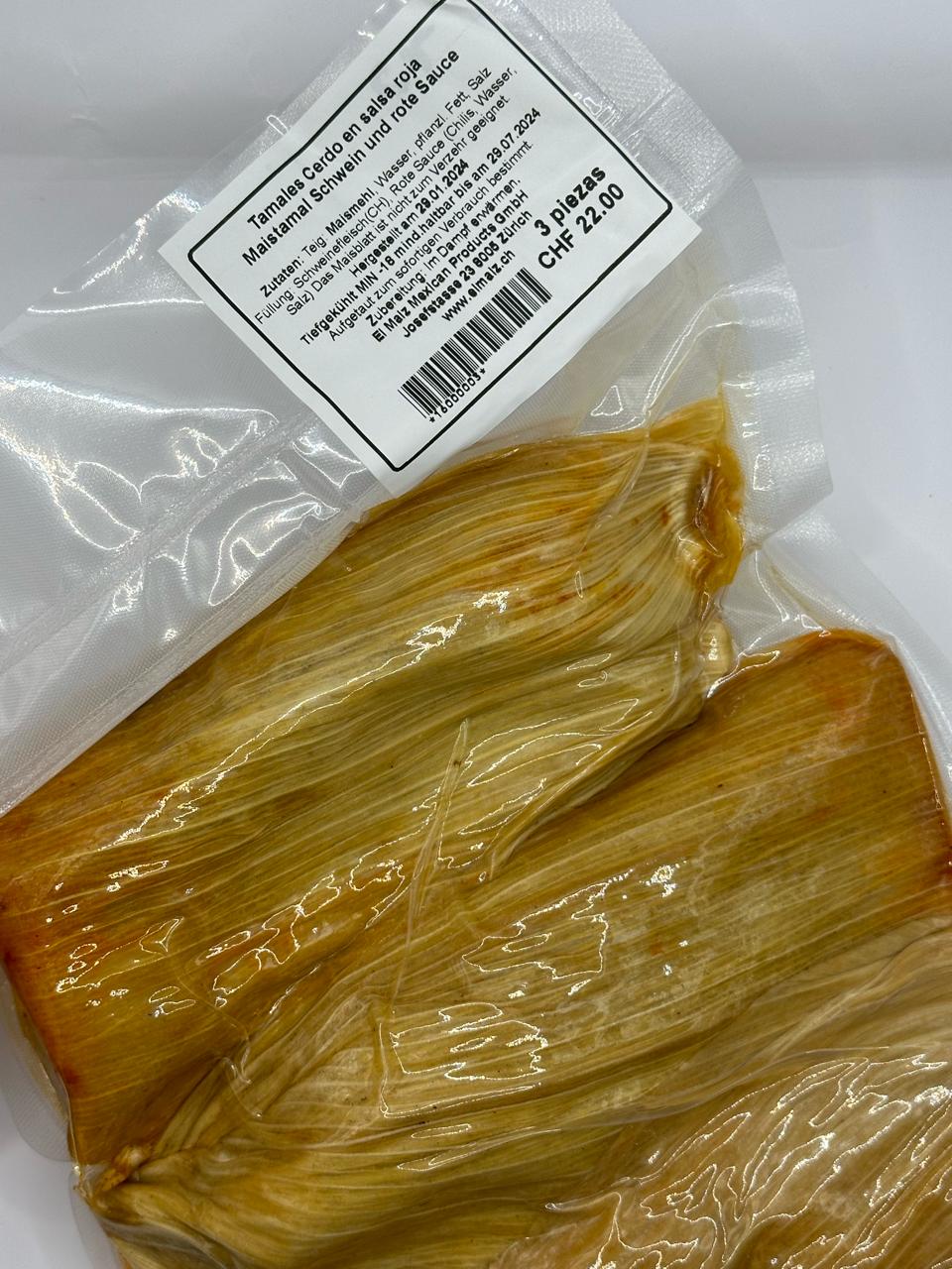 Tamales de Cerdo en Salsa Roja 3 piezas
