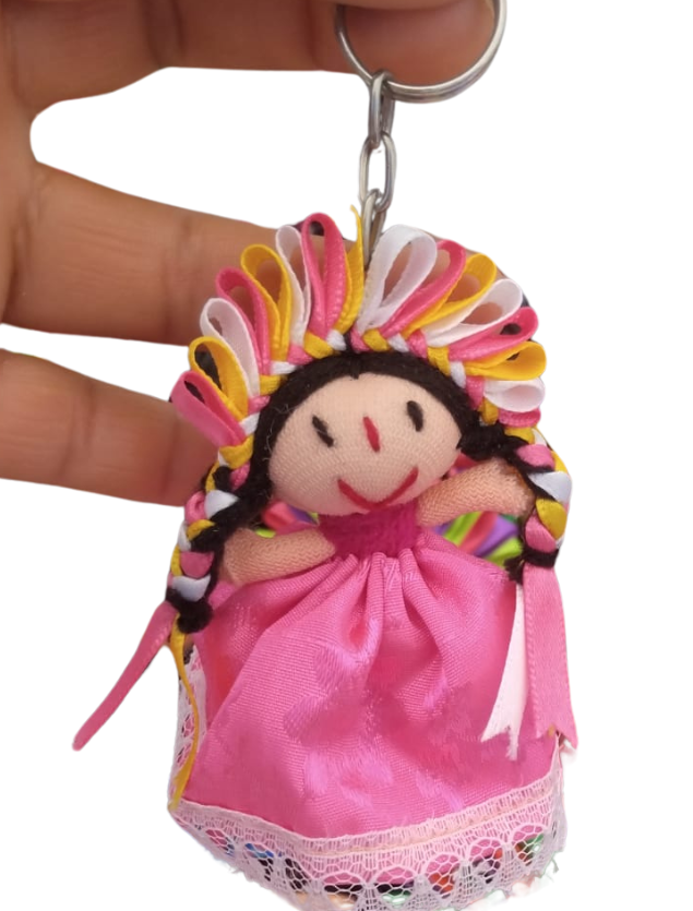 *Llavero de Muñeca Lele con Diadema - Muñeca Mazahua tradicional
