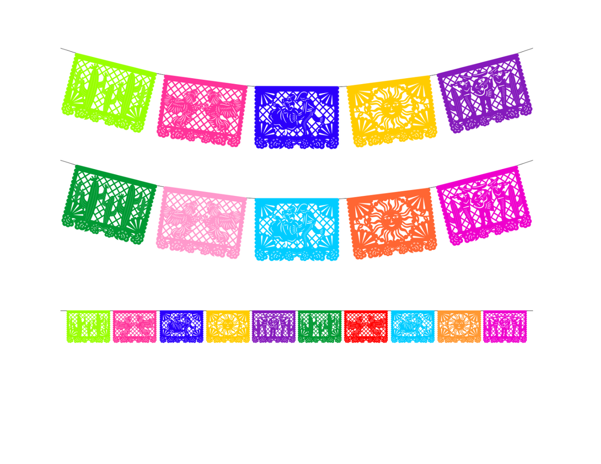 Papel Picado Guia Mediana Colores 22 x 34.5 cm