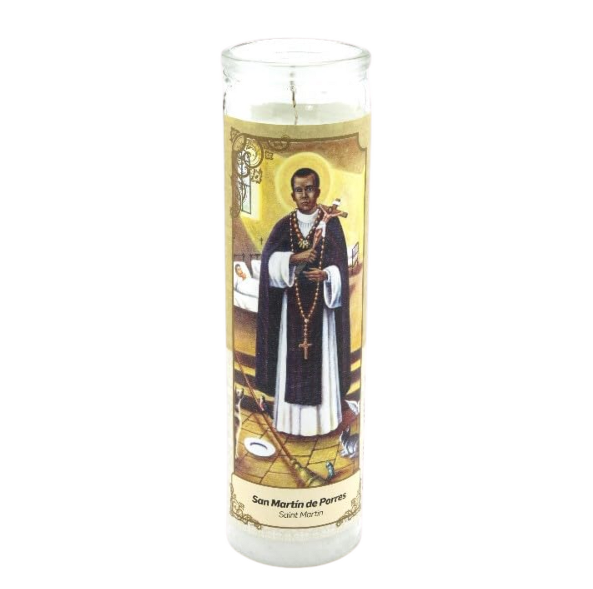 Veladora San Martin de Porres envase de vidrio 272gr