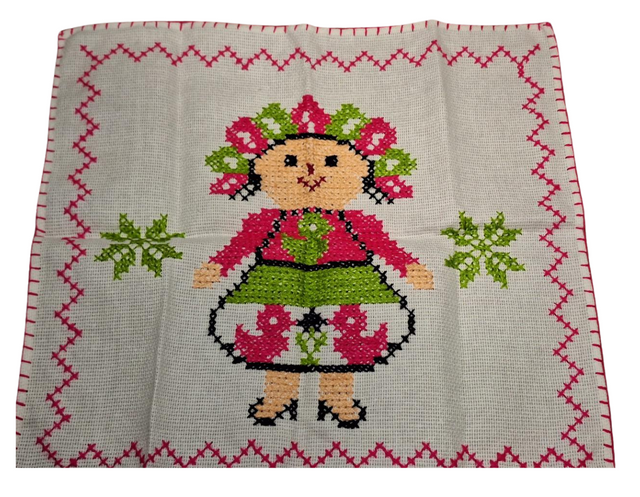Cubrebocas Otomi Muñeca Mexicana En Punto De Cruz *Servilleta