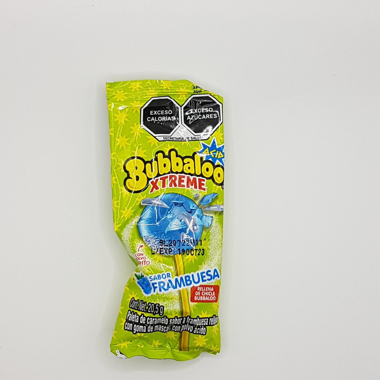 Paleta Bubbaloo Xtreme Acid Frambuesa 20.5gr Bubbaloo
