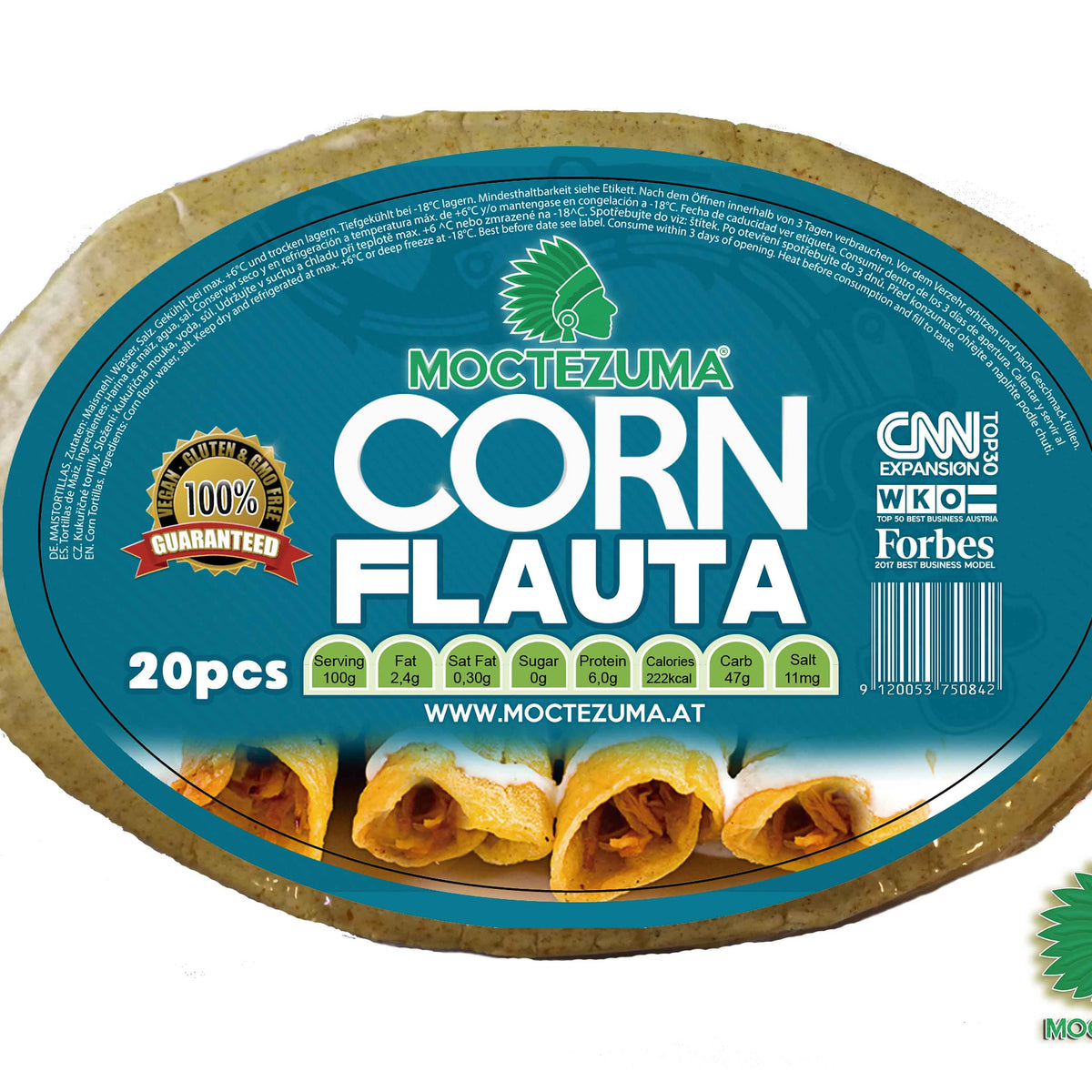 Tortillas de maiz para FLAUTAS 20 Piezas MOCTEZUMA El Maíz Mexican