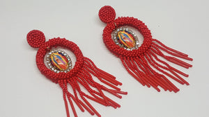 Aretes Rojos  de Chaquira de la Virgen de Guadalupe