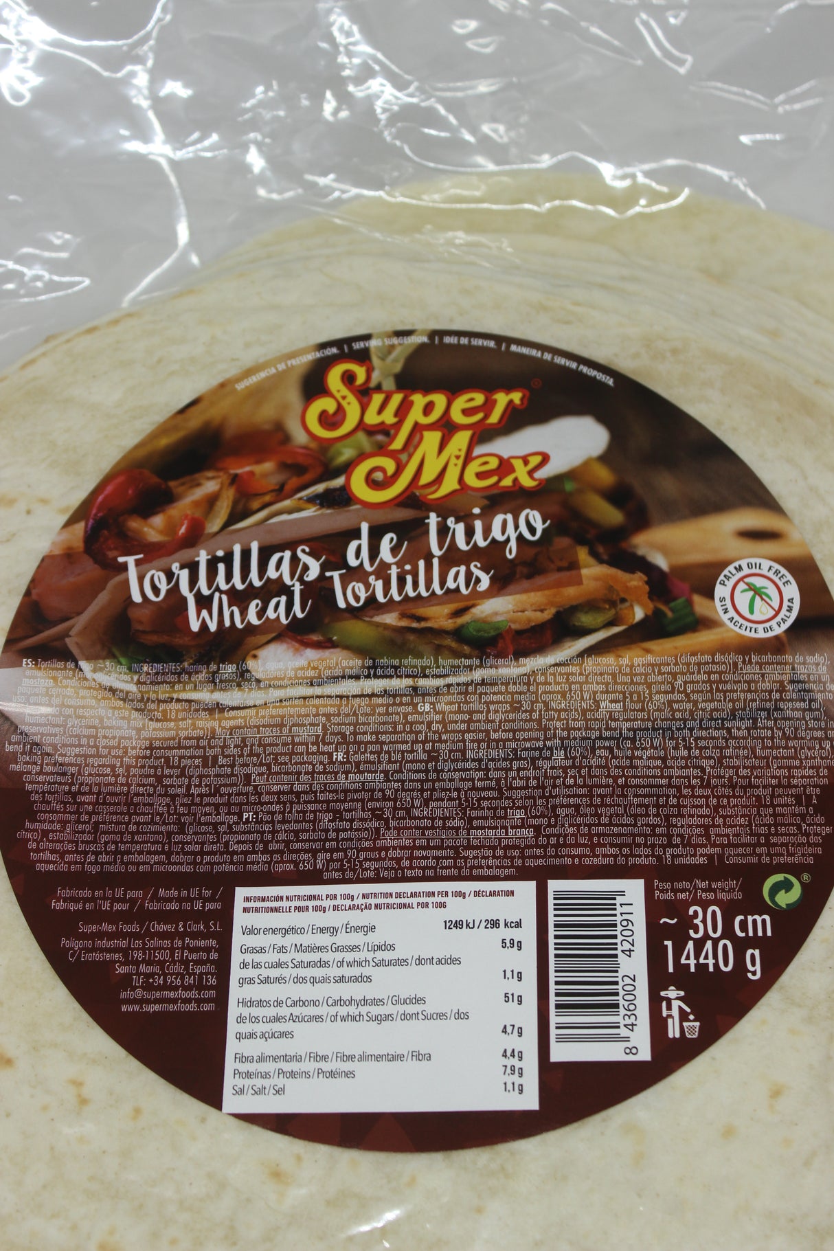 Tortillas de Harina de Trigo 30 cm 18 Piezas SUPER MEX